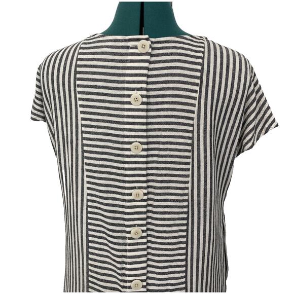Madewell Linen Button-Back Tee Shirt Shift Dress w/ Pockets Striped Size Small - Picture 5 of 10
